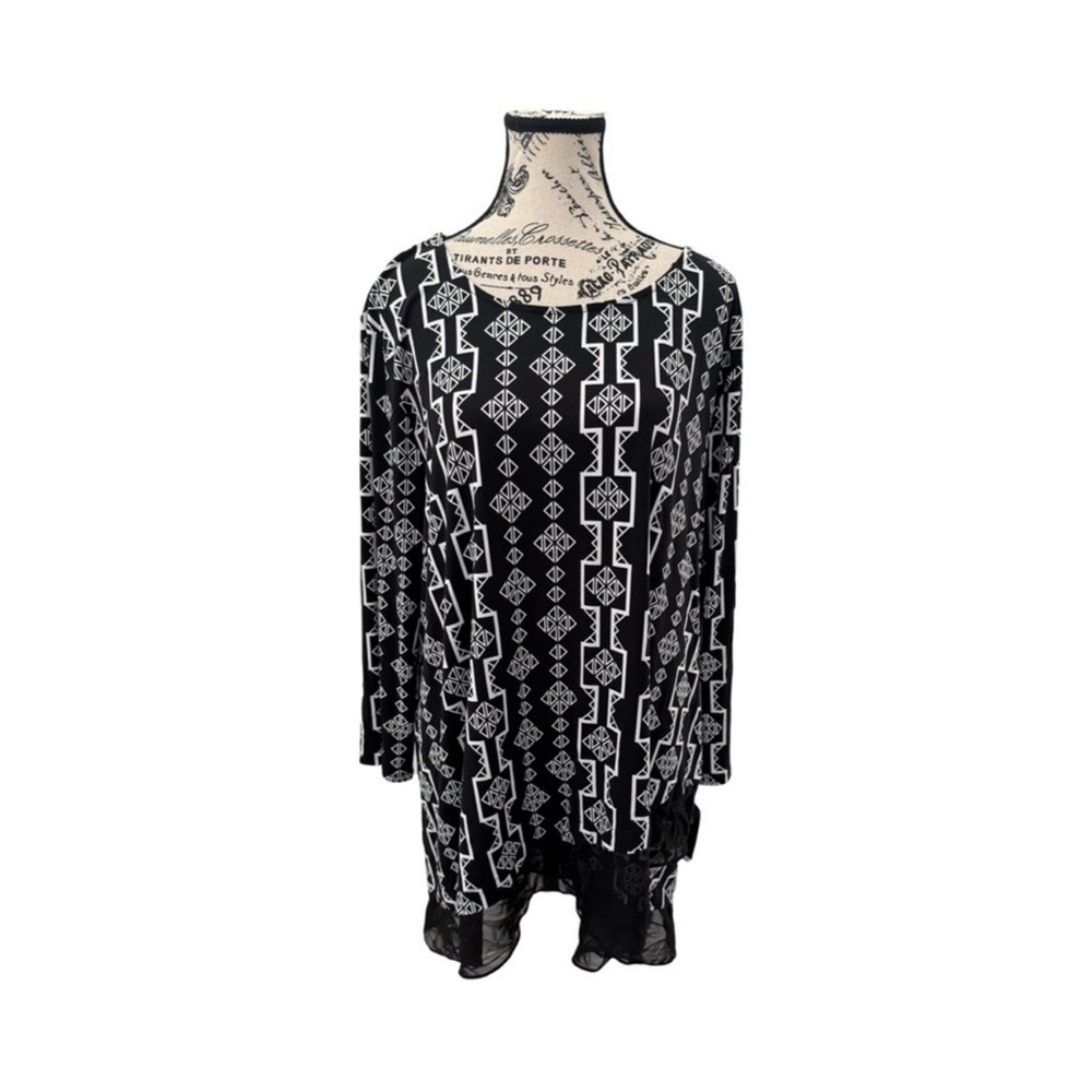 JM Collection Black White Geometric Print Tunic Blouse NWT Size 0X